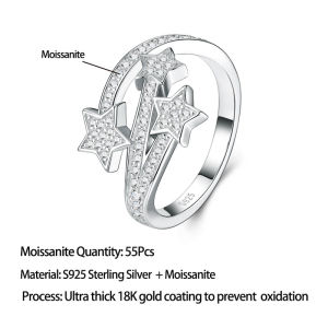 Pretty Beauty Moissanite Comet Ring for Women 925 Silver Shooting Star Celestial Ring Dainty Wedding Band Hypoallergenic Jewelry