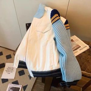 American Style Baseball Sweater Jacket Mens Womens Loose Fit Casual Knittedwear Autumn Winter New Arrival Trendy Splice Design