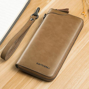 BANYANU Travel Business Men Long Wallet Anti RFID Zipper Cowhide Genuine Leather Handbag for Men