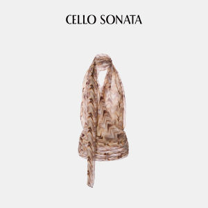 Cello Sonata | Designer Original Thin Wave Print Swing Collar Sash Blouse