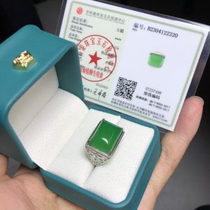 S925 Silver with Platinum Inlay Natural Jadeite Ring