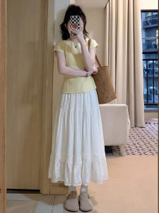 XIANYIJIAO | High Waist A-Line Lace Midi Skirt