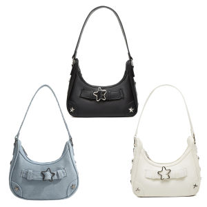 [Ueb Flagship Mall] Star Rivet Buckle Shoulder Bag Solid Color Crescent Hobo Bag Small Travel Sling Bag for Women Ladies Work Travel Commuting