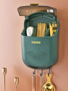 Kitchen Wall-Mounted Chopsticks Holder with Lid Drainable Storage Box Display Rack Utensils Organizer Cabinet Storage Shelf
