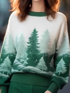 Autumn Winter Womens Lazy Style Loose Casual Knitted Sweater Top High-End Sensation Super Beautiful Color Block Christmas Sweater