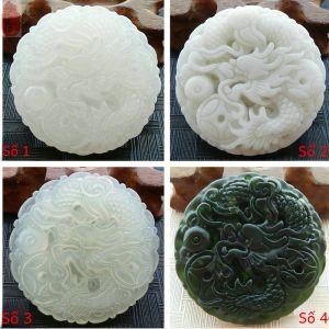 Mặt Dây Chuyền Ngọc Bích Tự Nhiên Hình Rồng Tiền Mặt Dây Chuyền Trang Sức Cổ Điển Bằng Ngọc Bích Màu Xanh Lá Cây Tròn