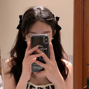 Black Velvet Hair Clips with Bowknot for Women Princess Style Side Clips Fringe Hair Accessories Duckbill Shape Hair Decorations