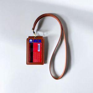 Id Card Holder Name Tag Kulit Magnet logo BCA Model Lipat