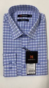 Sơ Mi Caro Tay Dài Màu Xanh Dương - Trắng Form Tailor Fit Chống Nhăn Lai Bầu- Áo Nam Khatoco