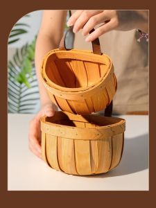 ตะกร้าเก็บของทำจากไม้ไผ่สไตล์ญี่ปุ่น ตะกร้าเก็บของสำหรับห้องครัว ที่แขวนบนผนัง ตะกร้าเก็บของสำหรับเกี๊ยวและกระเทียม