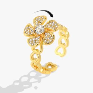 Diamond Rotating Windmill Engagement Ring for Women Anxiety Relief Adjustable Open Fidget Spinner Ring anillo antiestres