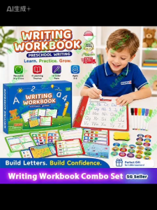 MAMAX【SG Ready Stock】Preschool Writing Workbook Combo Set for Kids 3-6★Reusable Dry Erase Tracing Book✅Lines Shapes Letters Numbers✅6 Color Pens Educational Learning Set✅