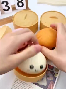 【Ready stock】Dumpling Squishy Simulation Dumpling Squeezable Toy With Steamer for Stress Relief