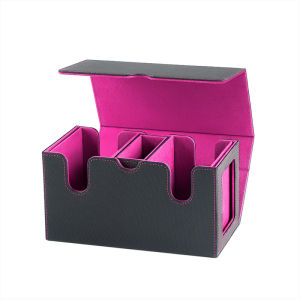 3-Compartment PU Leather TCG Deck Box with Dice Slot 200+ Sleeved Cards & Dice Storage Case
