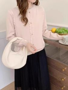 เสื้อสเวตเตอร์ถักคอปกกลมสไตล์เกาหลีสำหรับผู้หญิง ฤดูใบไม้ร่วง/ฤดูหนาว 2025 เสื้อชั้นในแบบมีฮู้ด แขนยาว ปกติ ปกติ