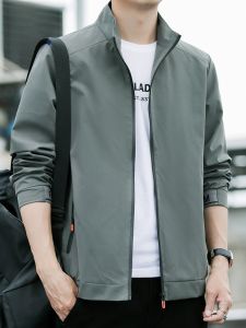 ROMON | Lormen Mens Casual Jacket Stand Collar Windproof Outdoor Short Coat Spring Autumn Fashion Urban Style Standard Fit Zipper Decor