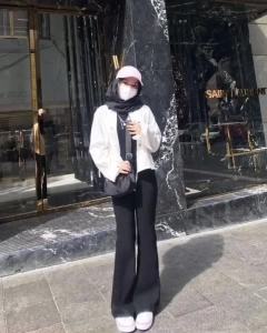 Bootcut Pants Women Long Casual Korean Style High Waist Slimming Vintage Black Office Formal Work Flare Ladies Bell Bottom Pants Woman Baju Celana Seluar Slack Panjang Hitam Fit R Perempuan Wanita Muslimah Zumba Plus Size
