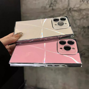Luxury Plating CD Texture Square Armor Phone Case For iPhone 16 15 14 Plus 13 Pro Max Crystal Camera Lens Glass Shockproof Capa
