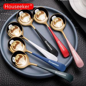 Houseeker Cartoon Doraemon Coffee Spoon 304 Stainless Steel Round Head Spoons Honey Dessert Stirring Spoon Christmas New Year Kids Gift