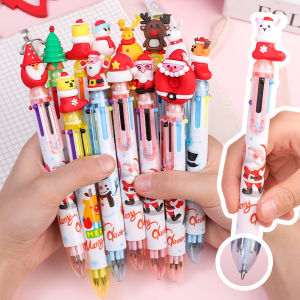 Christmas 6 Colors Ballpoint Pen Cartoon Cute Santa Claus Snowmen Elk Retractable Rollerball Pen School Office Stationery Supplies