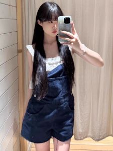 Dopamine Boost Summer Denim Overalls Womens Loose Fit High Waist Short Pants Korean Style Wide Leg Trousers Crop Jeans