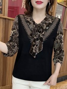 Autumn New Arrival Plus Size Womens Clothing Long Sleeves Loose Slim Looking Temperament Wild Rabbit Hot Rhinestone Color Matching Western Style Mom Wear