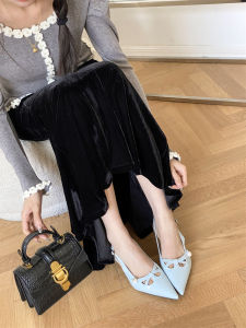 Low Heel Pearl Toe High Heels Womens Sandals Summer New Style Elegant Versatile Patent Leather Thin Heel Cover Footwear