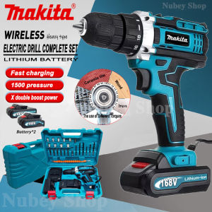 Cordless Electric Hand Drill Brushless Impact Drill 48v to 168v Multiple Options Wireless Rechargeable Electric Drill Heavy Duty Screwdriver Power Tools Set With 2 x Lithium Battery 3 Mode Screwdriver Wall Drill Bits for Carpentry Electrician