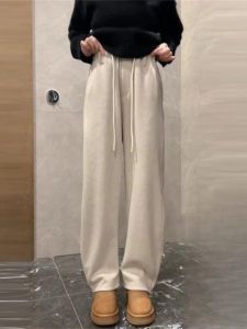 Fashionable Casual Wide Leg Pants Womens Spring New Elastic Waist Loose All-Match Drawstring Straight Casual Trousers