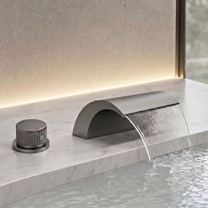 Surface Mount Pull-handle Brass Waterfall Faucet Double Handle Dual Control