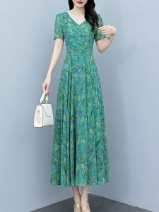 DAIXIANGFEIZI | Chiffon Flared A-line Printed Women Dress Midi