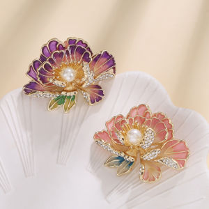 National Style Peony Flower Brooch Elegant Graceful Flowers Blooming Rich High-End Womens Exquisite Han Chinese Clothing Cheongsam Collar Pin Ornament