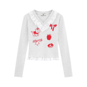 Lin Xiaohua Spicy Girl Lace Trim Short Top + Red Lace Double Belt Thin Sport Pants Straight Casual Trousers