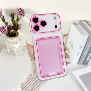 Ốp Điện Thoại iPhone 11/12/13/14/15/16/17 Pro Max Trong Suốt Chống Sốc Chất Liệu Da Có Khe Đựng Thẻ Màu Thạch Cao Cấp