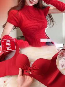 Red Zodiac Snake Year Womens Underwear Set Bra And Panties Gather Small Chest New Bride Gift Box Sweet Style Nylon Fabric
