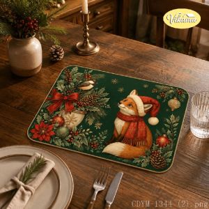 VIKAMA Christmas Fox Placemat Winter Scene Snowflake Table Mat Dining Kitchen Holiday Home Decor Aesthetic Art Large Premium
