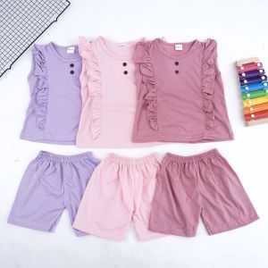 SET IVE KANCING ANAK PEREMPUAN RUFFLE | SETELAN BAJU ANAK LENGAN BUNTUNG CELANA PENDEK 1-3 THN