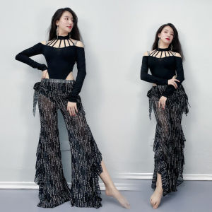 New 2024 Belly Dance Practice Suit Long Sleeve Eastern Dance Outfit High End Pants Skirt Set Womens Fitness Sportswear