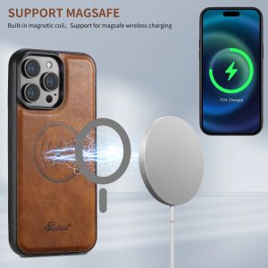 แม่เหล็ก MagSafe ชาร์จไร้สายเคสสำหรับ iPhone 16 Pro Max / 16PRO / 16Plus หรูหรารองรับเคสหนัง PU พร้อมกระเป๋าเก็บบัตร