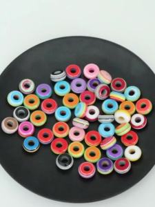 50pcs 14x7mm Resin Big Hole Beads Round Rainbow Stripe Loose Spacer Beads For Jewelry Making DIY Bracelet Necklace Accessories
