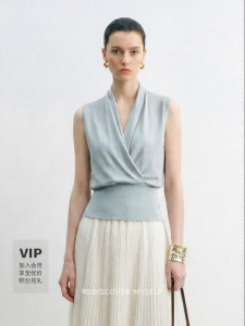 Lapel Collar V-neck Sleeveless Waist-accentuating Knit Top