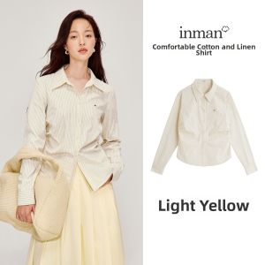 INMAN | Wrinkle-Resistant French Striped Slim-Fit Womens Long Sleeve Shirt Autumn Winter