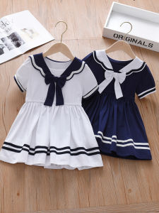Girls Summer School Style Cotton Dress Casual Princess Skirt Childrens Clothing Korean Version Midi Dress for Big Kids