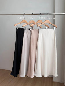 กระโปรงทรงเอเอวสูง กระโปรงยาวคลุมเข่า สไตล์ฝรั่งเศส หรูหรา ลำลอง สีพื้น กระโปรงทรงเอสไตล์จีน สำหรับผู้หญิง