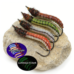 4pcs #12 Luminous & UV Latex Worm Fly Lifelike Epoxy Body Earth Worm Artificial Insect Baits Trout Bass Grayling Fishing Lures