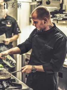 High-End Chef Work Uniform Short Sleeve Mens Kitchen Apparel Restaurant Western Cuisine Main Chef Suit Seven-Foot Black