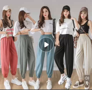 AN-1802 S/M/L/XL Candy Pants For Women High Waist Plain Cotton Casual Pants Teenager Girls Pants Basic Pants
