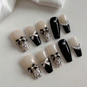 10 ชิ้น งานทำมือแท้ รูปทรงโลงศพ สำหรับตกแต่งเล็บ เล็บปลอมสำหรับงานศิลปะบนเล็บ ลายโบว์เล็กๆ สไตล์หอมหวาน เหมาะสำหรับผู้หญิง