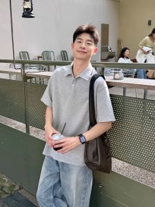 Áo Thun Polo Tay Ngắn Màu Xám Chất Lượng Cao Cho Nam Mùa Hè 2025 Phong Cách Mới Cleanfit Cổ Polo Đa Năng Đi Làm Phong Cách Công Sở