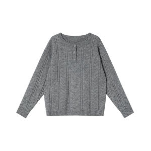 NIHAOKANONG | Áo Sweater Cổ Henry Kiểu College Chất Knit